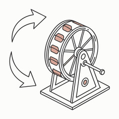 Rotating raffle drum with arrows indicating movement lottery machine spinning wheel