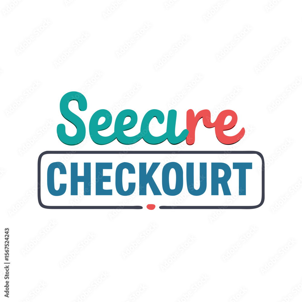 Poster secure checkout text with teal and coral lettering vector