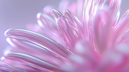 A close-up view of a delicate, translucent flower with a soft pink hue and intricate petal-like structure.