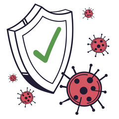 Fototapeta premium Shield with Checkmark and Viruses protection health