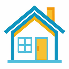 Simple house with blue roof and yellow door and chimney home building