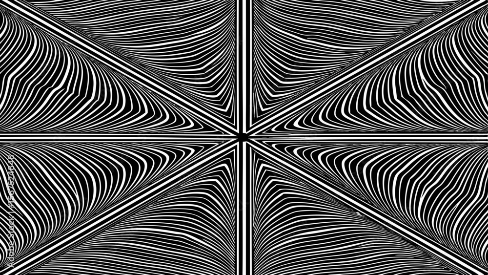 Poster abstract black and white optical illusion pattern with flowing lines