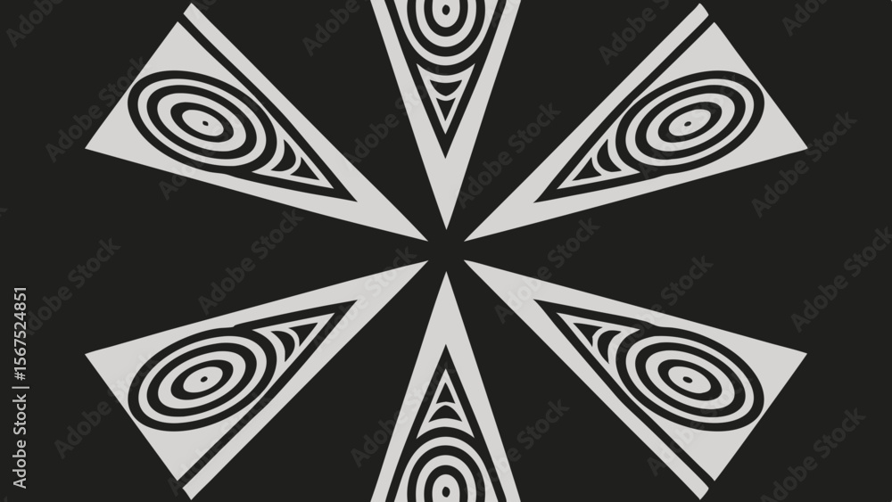 Poster abstract geometric pattern with radiating triangular shapes and concentric circles