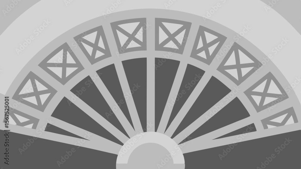Poster abstract geometric fan shape with repeating square patterns in shades of gray