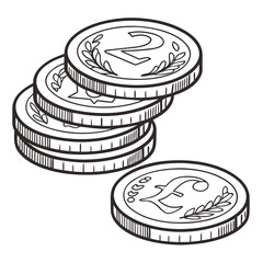 Stacked coins with pound symbol and number two money currency