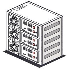 Stacked server units with fans and ports server rack computer hardware