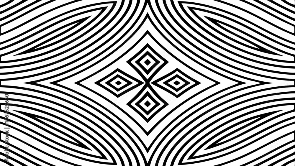 Aufkleber abstract black and white geometric pattern with concentric diamonds and curved lines