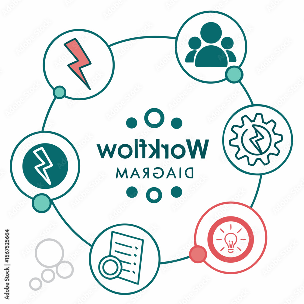 Poster teal and coral workflow diagram with icons process teamwork