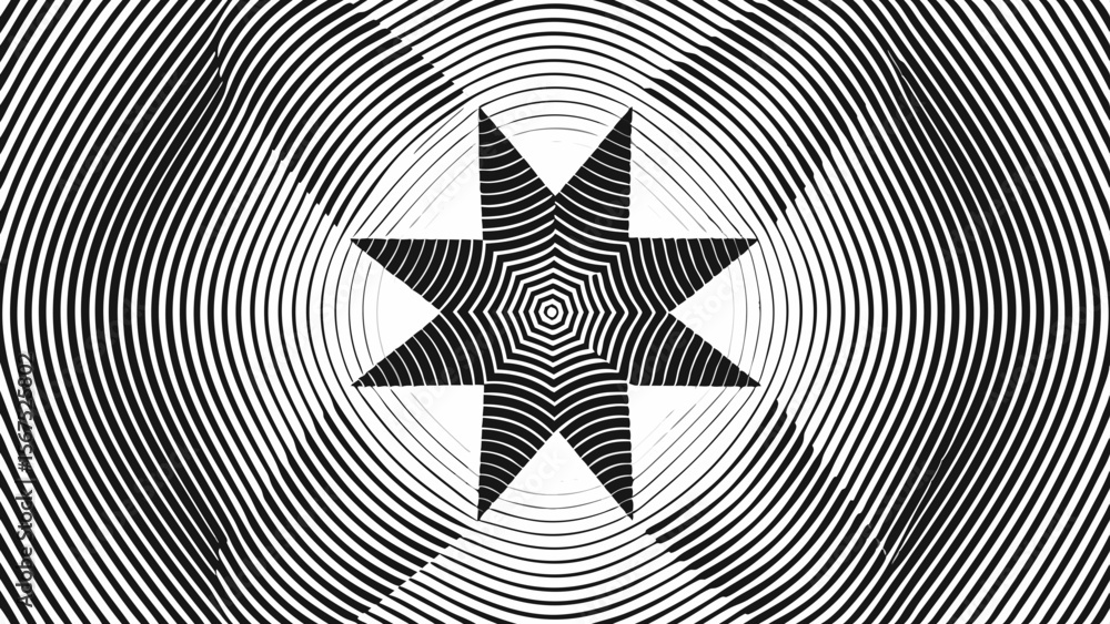 Aufkleber abstract black and white starburst pattern with concentric circles and wavy lines