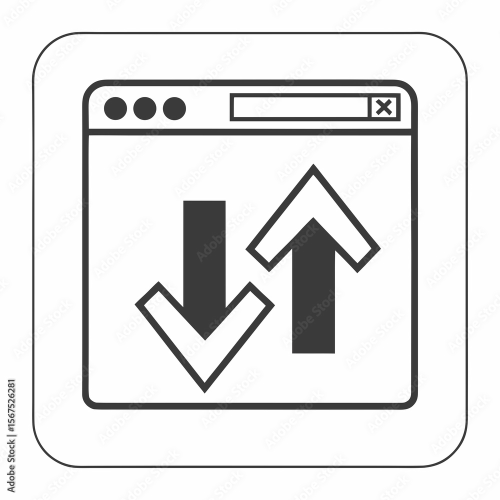Poster upload download arrows inside browser window data transfer internet