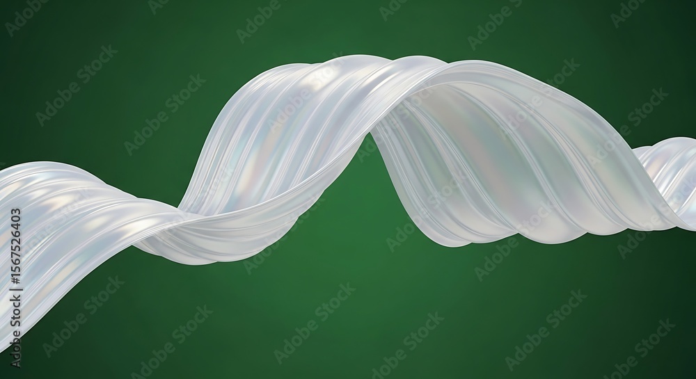 Fototapete abstract iridescent flowing ribbon on a emerald green background creates dynamic visuals