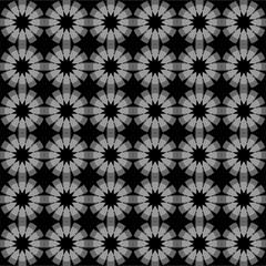 A mesmerizing grayscale tessellation of floral starbursts arranged in a perfect grid, evoking balance, rhythm, and the elegance of Islamic geometric design