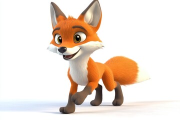 Fox sneaking quietly 3d cartoon character on white background