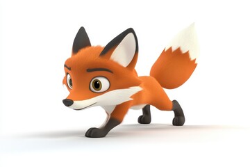Fox sneaking quietly 3d cartoon character on white background