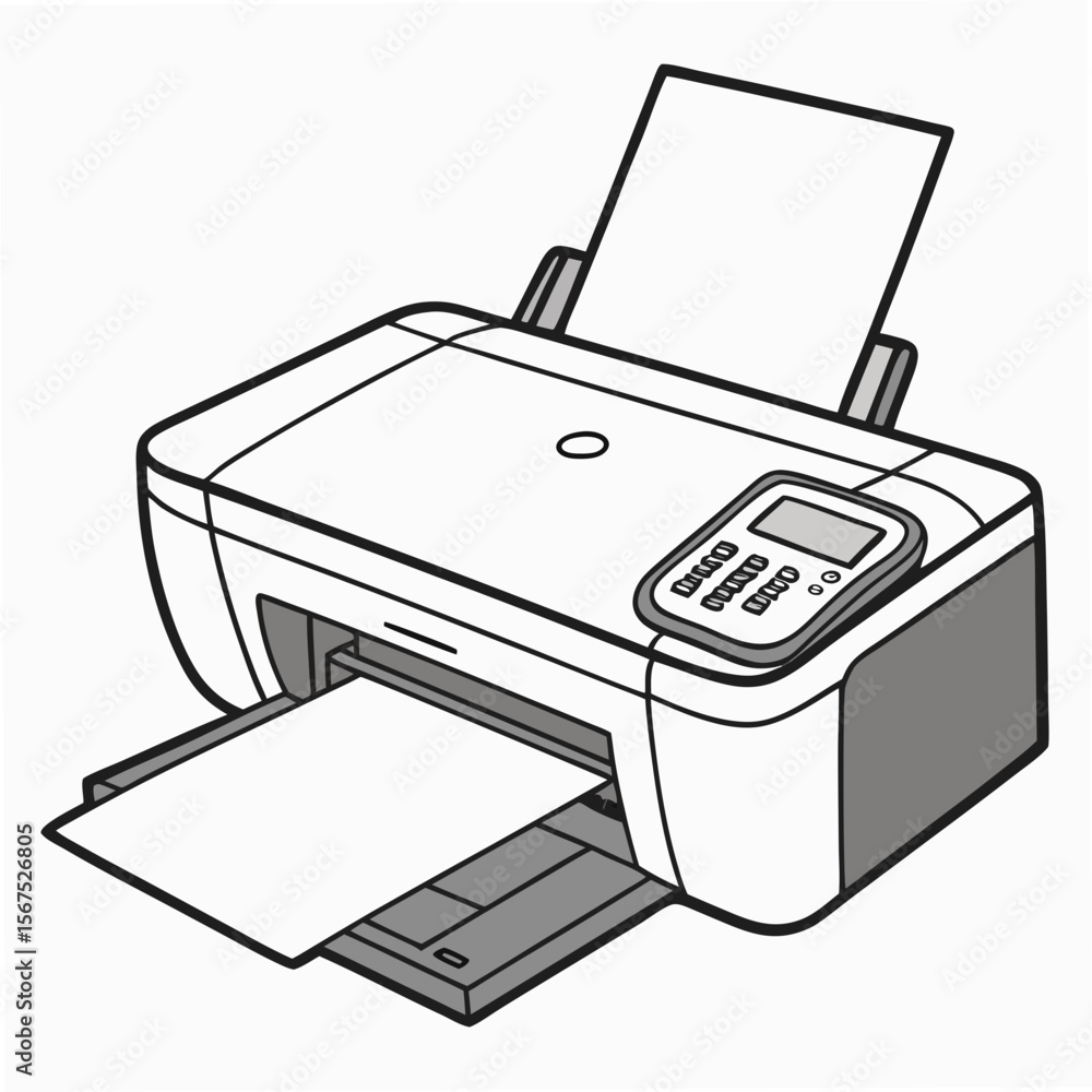 Poster white printer with paper output and input tray office equipment technology