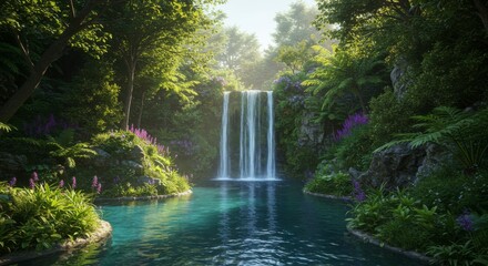 Lush waterfall cascading into tranquil pool (4)