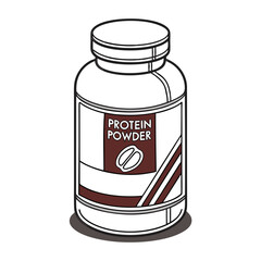 White protein powder container with brown label and beans supplement bottle