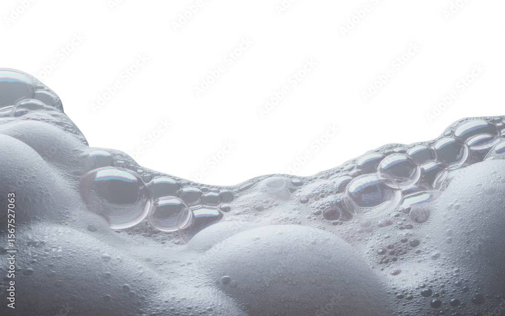 Poster captivating close-up of luxurious white foam bubbles against a transparent backdrop showcasing intri