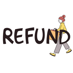 Woman carrying shopping bags with refund text vector