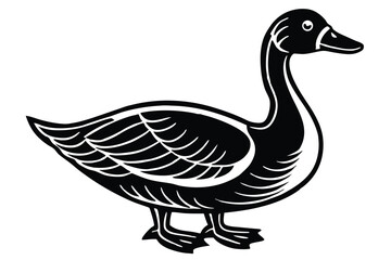 Line drawing shows a cute, stylized duck standing against a white background