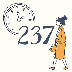 Woman walking past clock and numbers time
