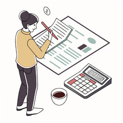 Woman with calculator and papers accounting finance