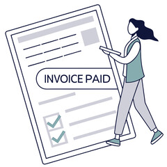 Woman with invoice paid document person