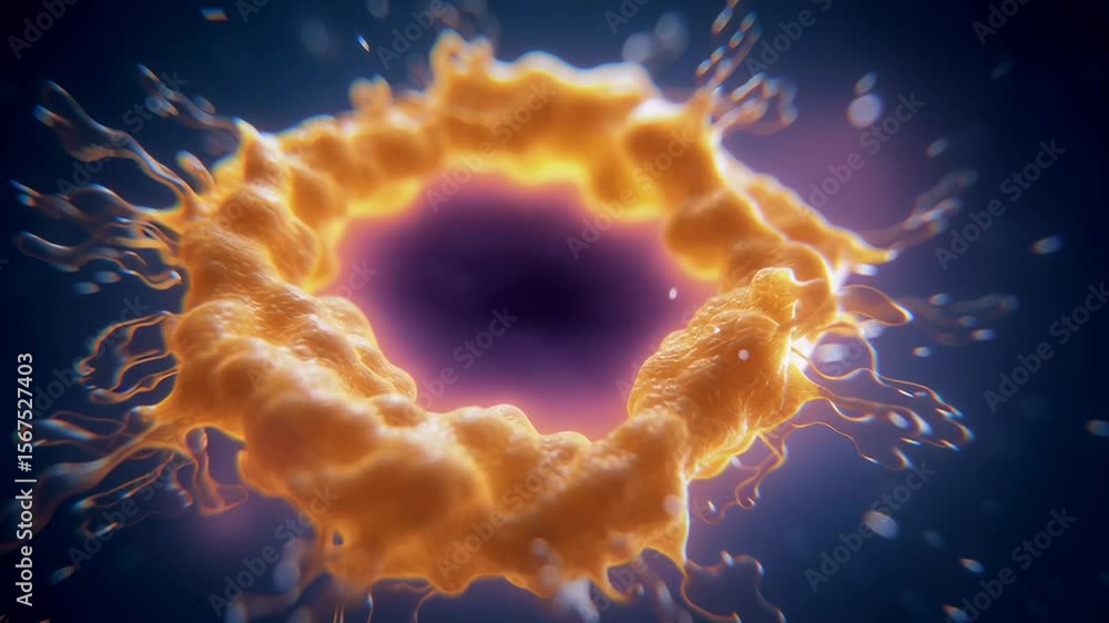 Poster detailed microscopic abstract rendering of a cellular ring structure with detailed filaments and bok