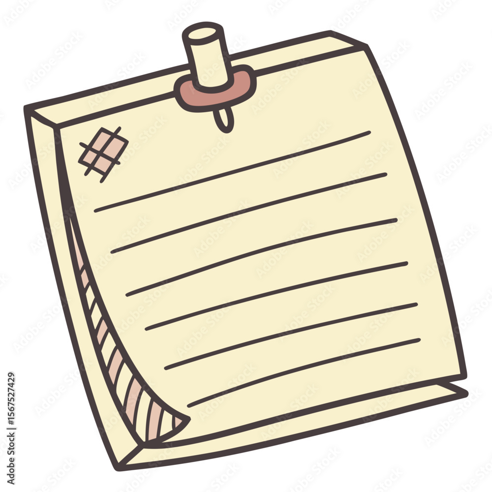 Poster yellow notepad with lines and pushpin paper sticky note