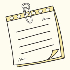 Yellow notepad with lines and paperclip writing