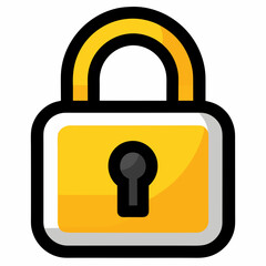 Yellow padlock with black outline and keyhole security safety