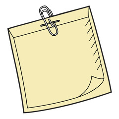 Yellow sticky note with paperclip office supplies memo