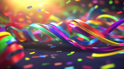 Vibrant Party Streamers and Confetti: Festive Celebration Abstract Background.