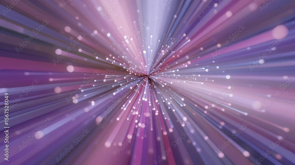 Poster abstract light speed zoom burst with purple and pink rays radiating from center point, bokeh effect,