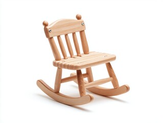 Miniature Light Beige Wooden Rocking Chair on White Background