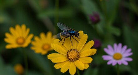 Fly on a bright yellow flower