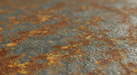 Close-up of a rusty metallic surface, showing texture and color variations of orange and gray