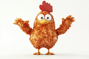 Fried Chicken isolated in 3d cartoon character on white background