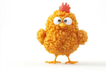 Fried Chicken isolated in 3d cartoon character on white background