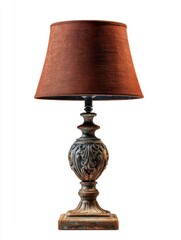 Ornate Table Lamp with Dark Brown Shade and Antique Bronze Base