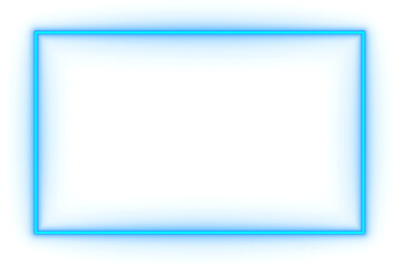 Blue neon rectangle shape frame. Glowing neon border isolated on transparent background. Shine glow light neon sign frame. Banner, Mockup, template for presentation or montage, Design elements, PNG