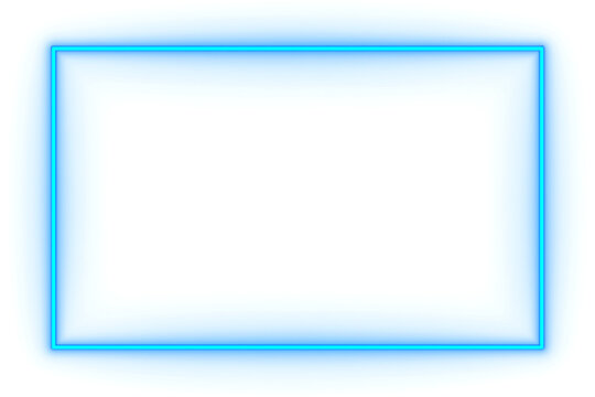 Blue neon rectangle shape frame. Glowing neon border isolated on transparent background. Shine glow light neon sign frame. Banner, Mockup, template for presentation or montage, Design elements, PNG