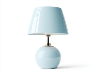 Pale Blue Ceramic Table Lamp with Conical Shade on White Background