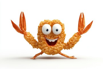 Fried Shrimp (Long John Silver's) isolated in 3d cartoon character on white background