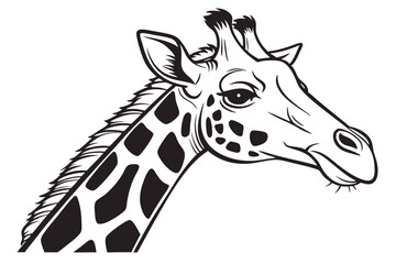 Naklejka premium Elegant black and white giraffe head shows its unique spotted pattern and graceful features