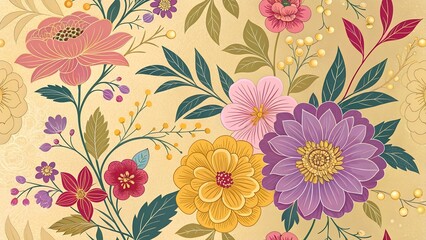 Obraz premium vibrant floral pattern gold leaf background