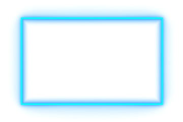 Blue neon rectangle shape frame. Glowing neon border isolated on transparent background. Shine glow light neon sign frame. Banner, Mockup, template for presentation or montage, Design elements, PNG