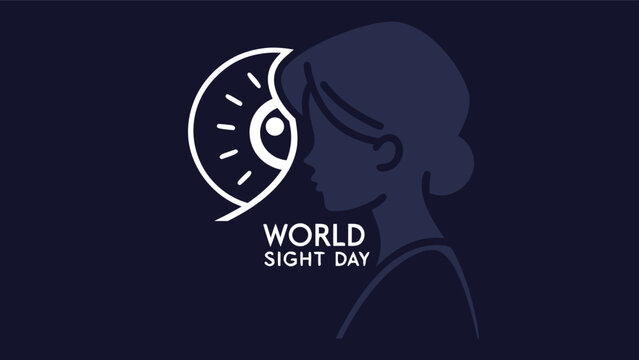 World Sight Day: Stylish minimalist graphic of a woman's profile, subtly integrated with a stylized eye icon, conveying hope and awareness for vision health. Dark blue background. - Powered by Adobe