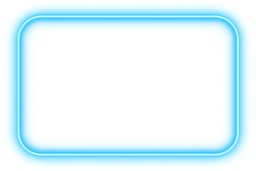 Blue neon rectangle shape frame. Glowing neon border isolated on transparent background. Shine glow light neon sign frame. Banner, Mockup, template for presentation or montage, Design elements, PNG