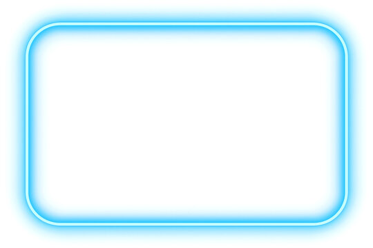 Blue neon rectangle shape frame. Glowing neon border isolated on transparent background. Shine glow light neon sign frame. Banner, Mockup, template for presentation or montage, Design elements, PNG